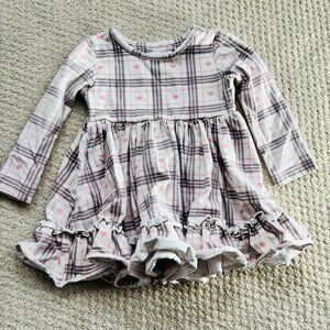 Smocked sweets heart plaid ruffle dress
